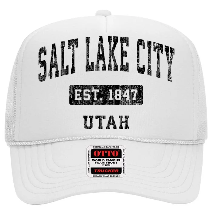 Salt Lake City Utah Ut Vintage Established Sports Design High Crown Mesh Trucker Hat