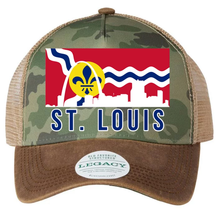 St. Louis City Skyline On St. Louis Fleur De Lis Flag Legacy Tie Dye Trucker Hat