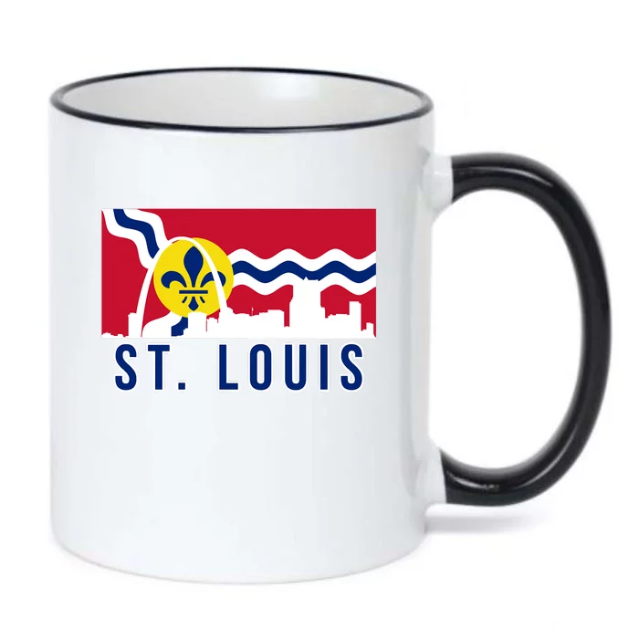 St. Louis City Skyline On St. Louis Fleur De Lis Flag Black Color Changing Mug