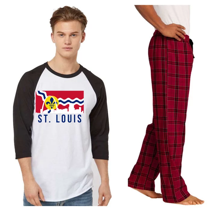 St. Louis City Skyline On St. Louis Fleur De Lis Flag Raglan Sleeve Pajama Set