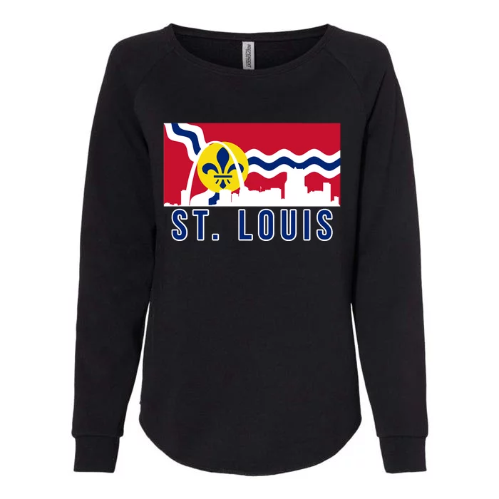 St. Louis City Skyline On St. Louis Fleur De Lis Flag Womens California Wash Sweatshirt