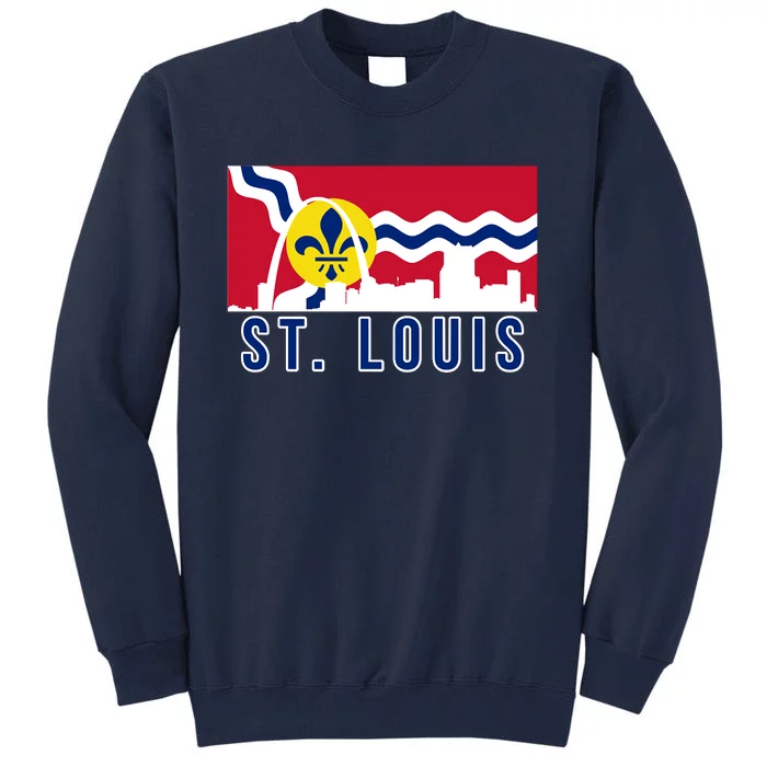 St. Louis City Skyline On St. Louis Fleur De Lis Flag Tall Sweatshirt