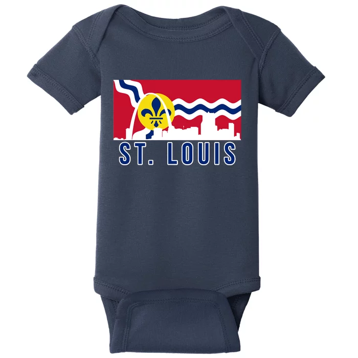 St. Louis City Skyline On St. Louis Fleur De Lis Flag Baby Bodysuit