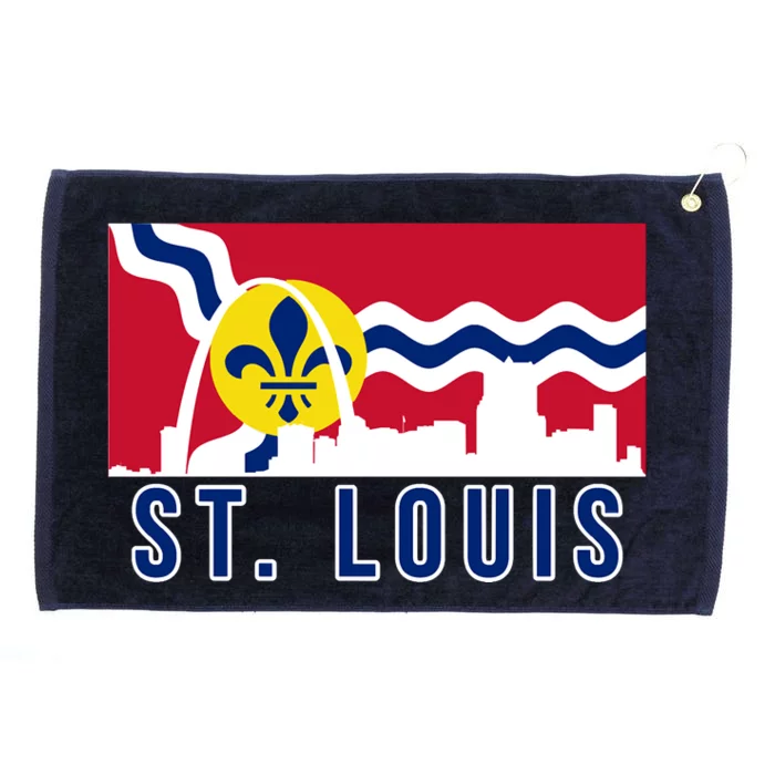 St. Louis City Skyline On St. Louis Fleur De Lis Flag Grommeted Golf Towel