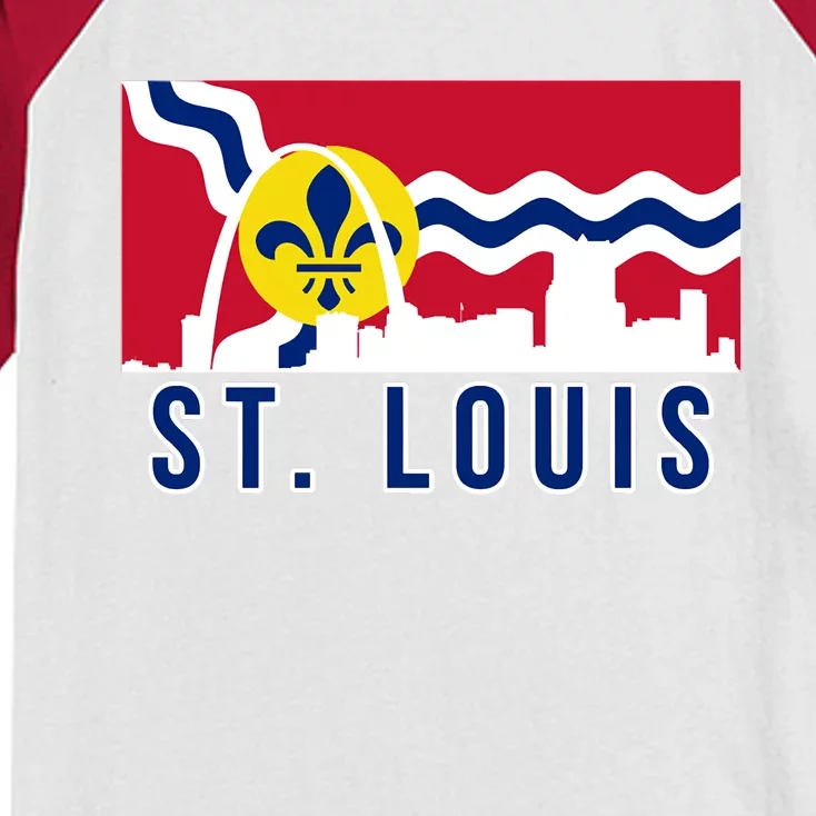 St. Louis City Skyline On St. Louis Fleur De Lis Flag Kids Colorblock Raglan Jersey