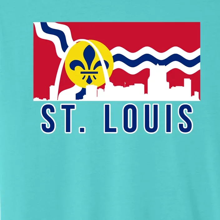 St. Louis City Skyline On St. Louis Fleur De Lis Flag ChromaSoft Performance T-Shirt