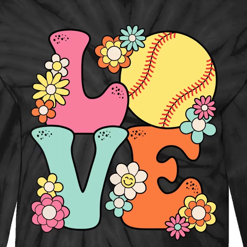 Softball Love Cute Softball Lover Women Teens Girl Tie-Dye Long Sleeve Shirt