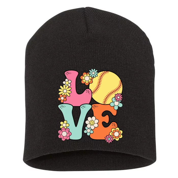 Softball Love Cute Softball Lover Women Teens Girl Short Acrylic Beanie