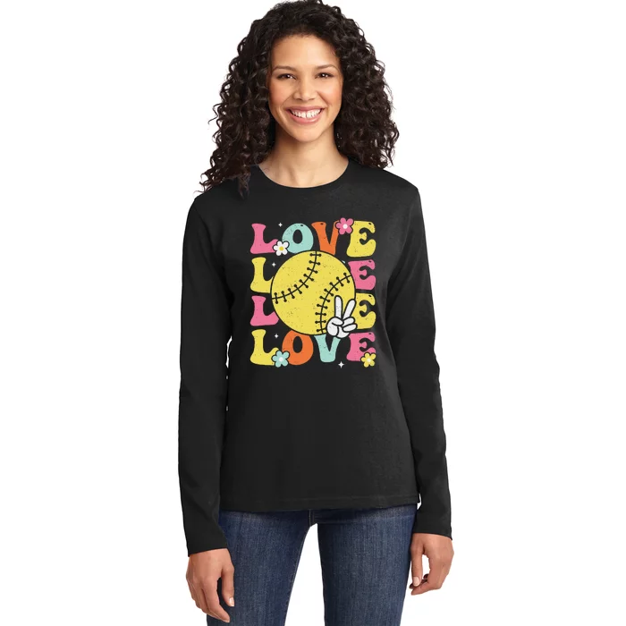 Softball Love Cute Softball Ladies Long Sleeve Shirt