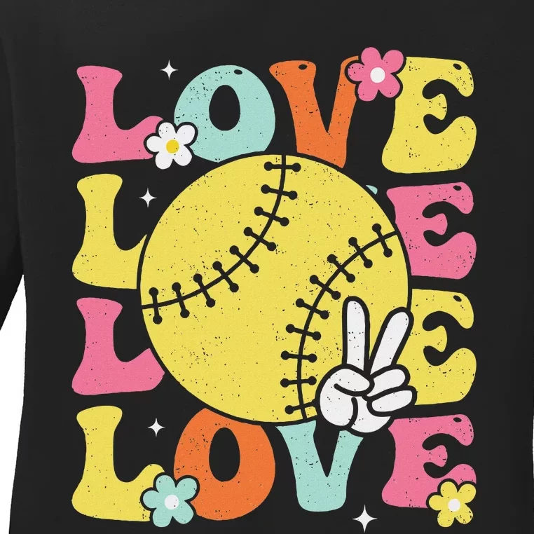 Softball Love Cute Softball Ladies Long Sleeve Shirt