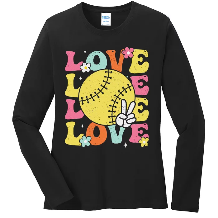 Softball Love Cute Softball Ladies Long Sleeve Shirt