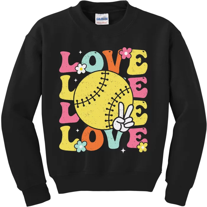 Softball Love Cute Softball Kids Sweatshirt