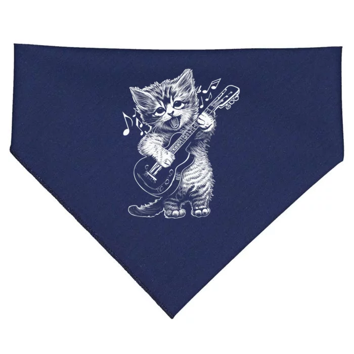 Sweet Little Cat Playing Electric Guitar, Cat Mom Premium USA-Made Doggie Bandana