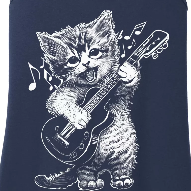 Sweet Little Cat Playing Electric Guitar, Cat Mom Premium Ladies Essential Tank