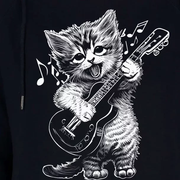 Sweet Little Cat Playing Electric Guitar, Cat Mom Premium Womens Funnel Neck Pullover Hood