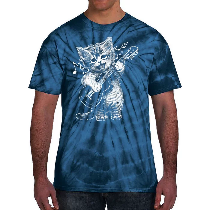 Sweet Little Cat Playing Electric Guitar, Cat Mom Premium Tie-Dye T-Shirt