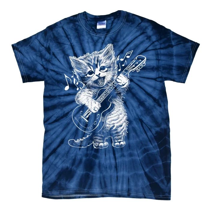 Sweet Little Cat Playing Electric Guitar, Cat Mom Premium Tie-Dye T-Shirt