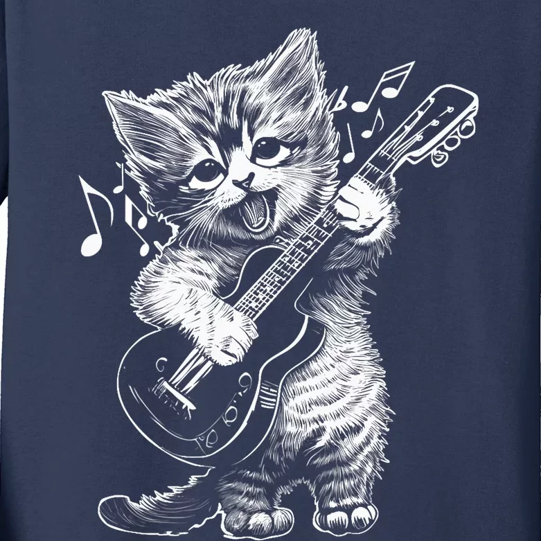 Sweet Little Cat Playing Electric Guitar, Cat Mom Premium Kids Long Sleeve Shirt