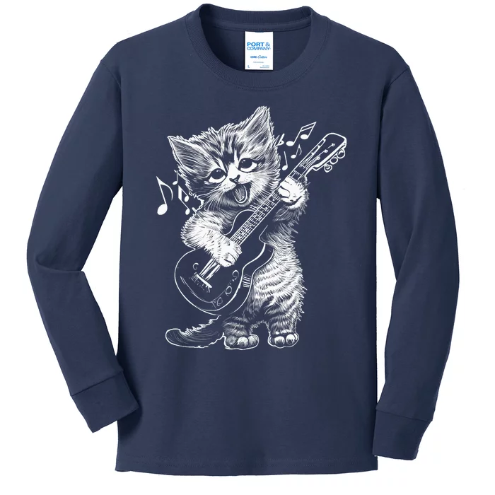 Sweet Little Cat Playing Electric Guitar, Cat Mom Premium Kids Long Sleeve Shirt