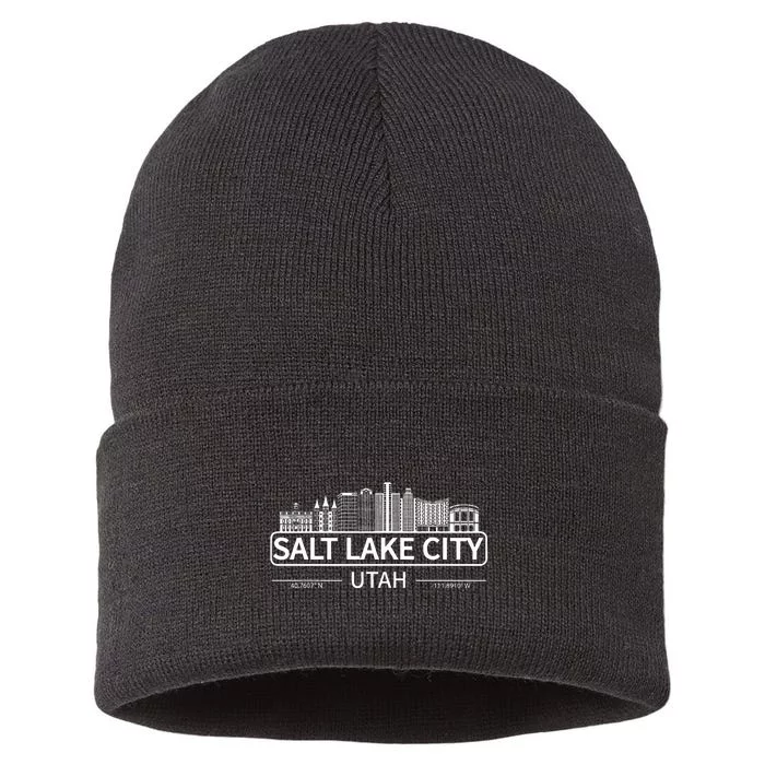 Salt Lake City Utah Skyline Travel To Salt Lake City Sustainable Knit Beanie