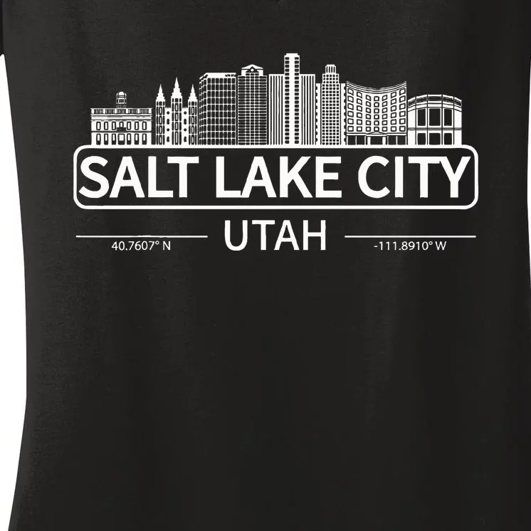 Salt Lake City Utah Skyline Travel To Salt Lake City Women's V-Neck T-Shirt