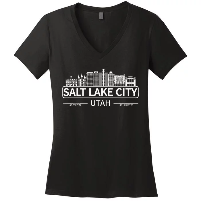 Salt Lake City Utah Skyline Travel To Salt Lake City Women's V-Neck T-Shirt