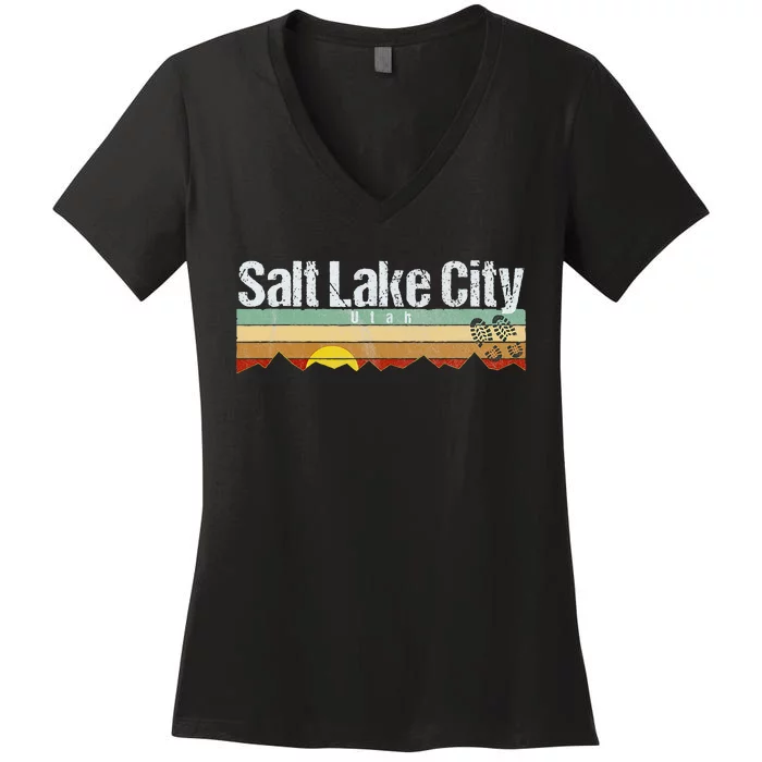 Salt Lake City Hiking Vintage Utah Women's V-Neck T-Shirt