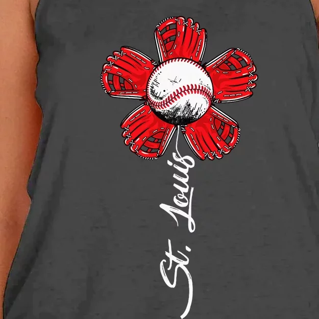 St. Louis Colorful Baseball Flower Souvenir I Love St. Louis Women's Knotted Racerback Tank