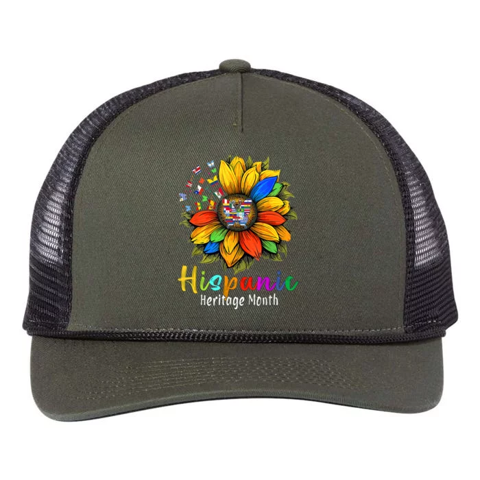 Sunflower Latin Countries Flags Hispanic Heritage Month Retro Rope Trucker Hat Cap