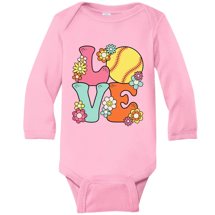 Softball Love Cute Softball Lover Baby Long Sleeve Bodysuit