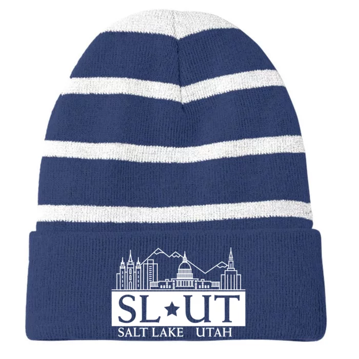 Salt Lake City Utah UT Hometown Home State Pride Striped Beanie with Solid Band