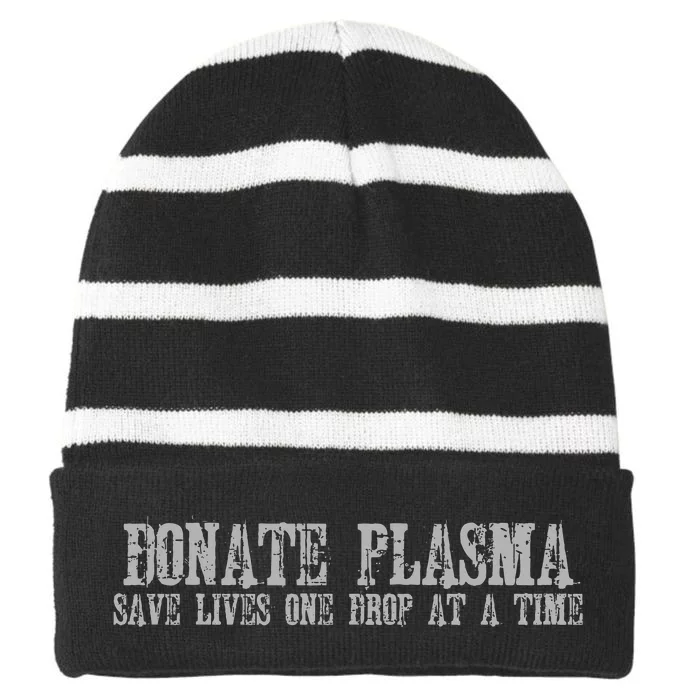 Save Lives Donate Plasma Striped Beanie with Solid Band