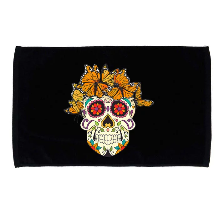 Skull Lover Dia De Los Muertos Monarch Butterfly Sugar Microfiber Hand Towel