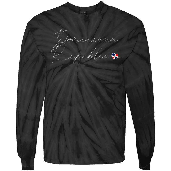 Simple Love Dominican Flag Heart On Dominican Republic Tie-Dye Long Sleeve Shirt