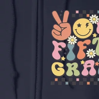 School Last Day Of 5th Grade Groovy Peace Out Fifth Grade Full Zip Hoodie