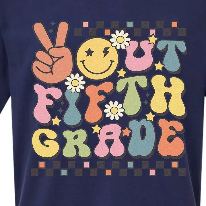 School Last Day Of 5th Grade Groovy Peace Out Fifth Grade Sueded Cloud Jersey T-Shirt