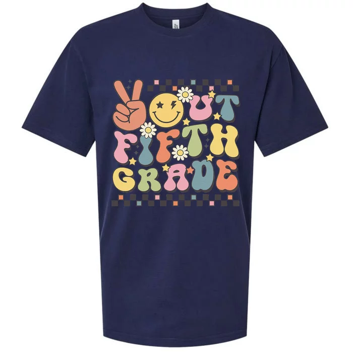 School Last Day Of 5th Grade Groovy Peace Out Fifth Grade Sueded Cloud Jersey T-Shirt