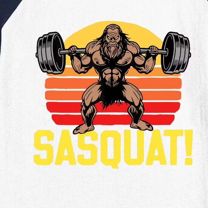 Sasquat! Leg Day Weightlifting Bigfoot Squat Funny Gym Baseball Sleeve Shirt