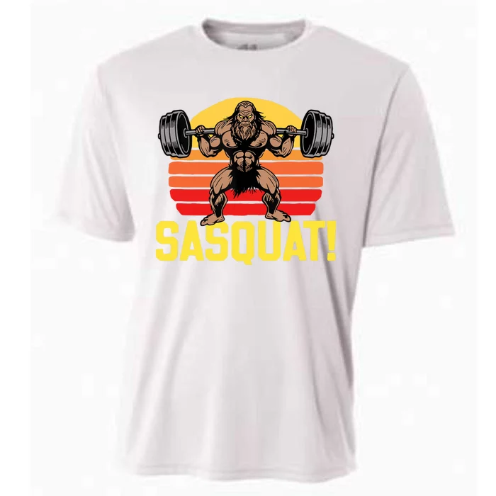 Sasquat! Leg Day Weightlifting Bigfoot Squat Funny Gym Cooling Performance Crew T-Shirt