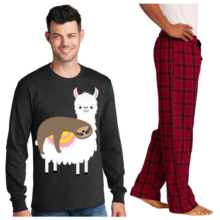 Sleeping Sloth On A Llama Long Sleeve Pajama Set