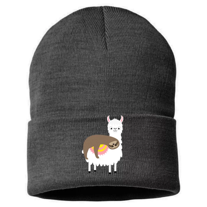 Sleeping Sloth On A Llama Sustainable Knit Beanie