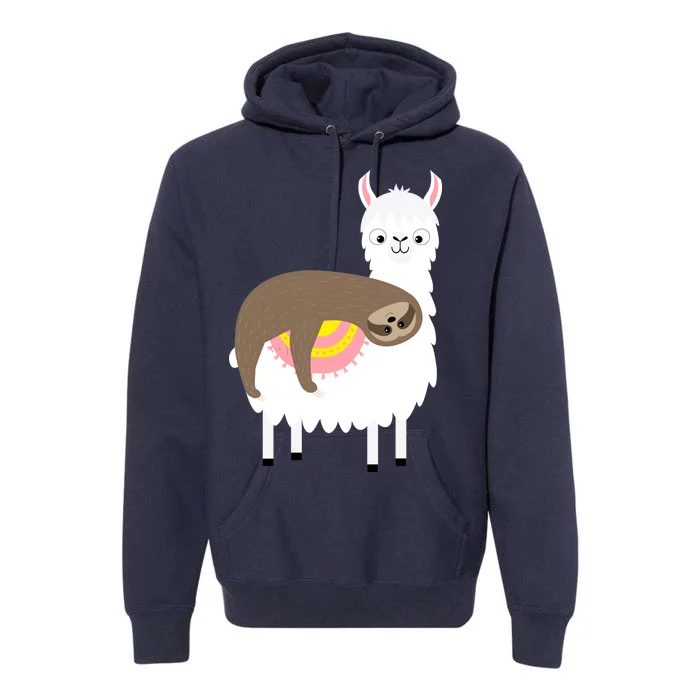 Sleeping Sloth On A Llama Premium Hoodie