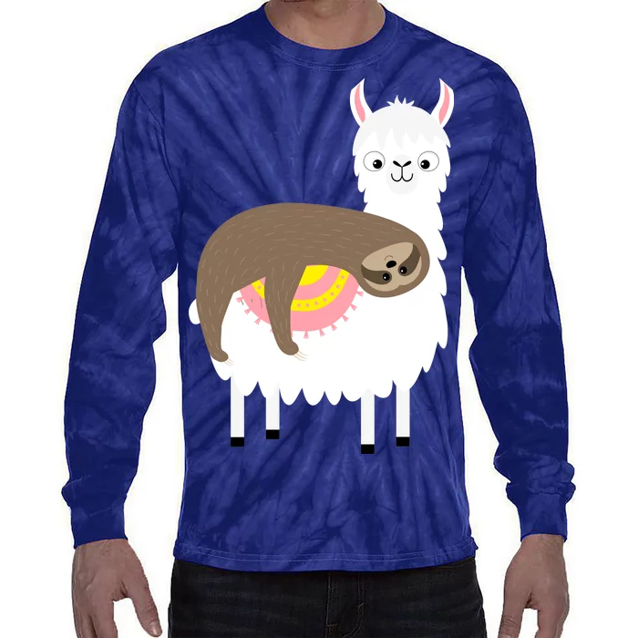 Sleeping Sloth On A Llama Tie-Dye Long Sleeve Shirt