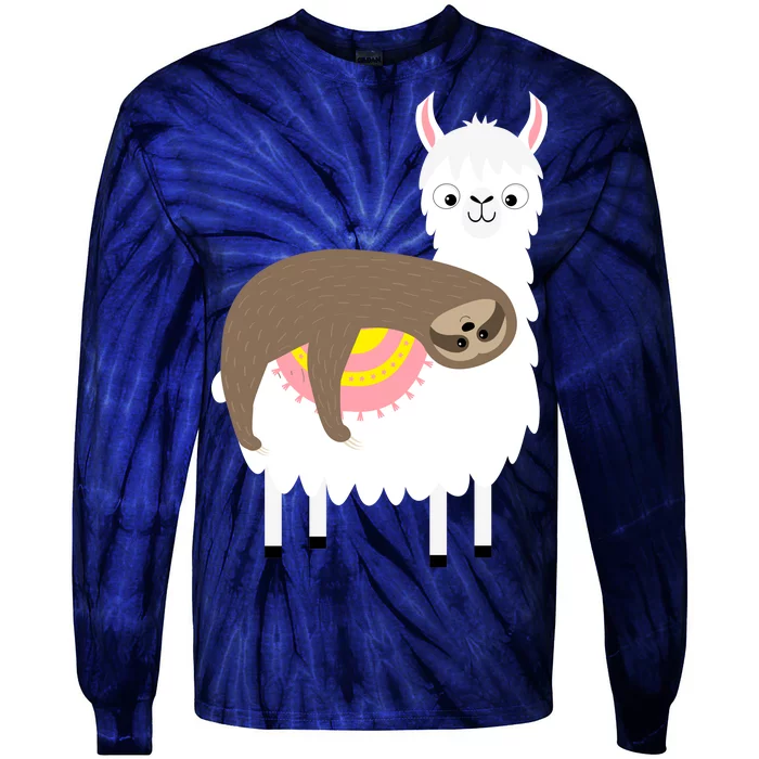 Sleeping Sloth On A Llama Tie-Dye Long Sleeve Shirt