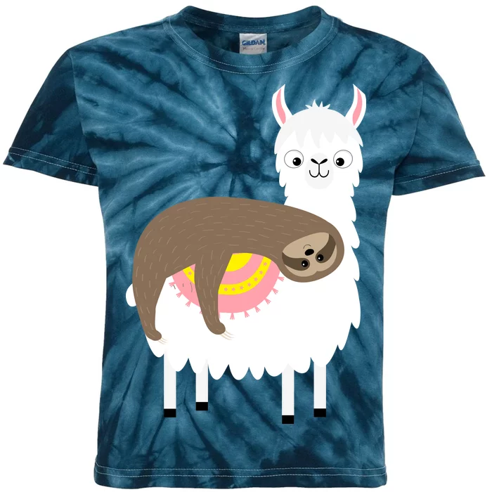 Sleeping Sloth On A Llama Kids Tie-Dye T-Shirt