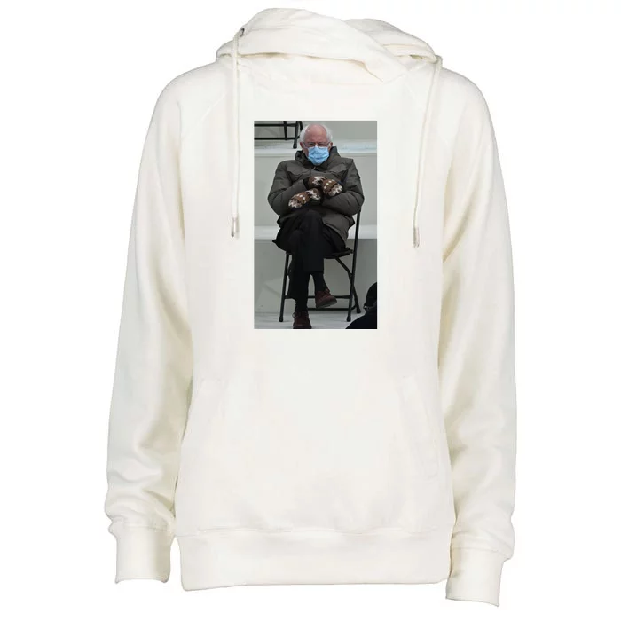 Sleepy Bernie Sanders Mittens Sitting Inauguration Womens Funnel Neck Pullover Hood