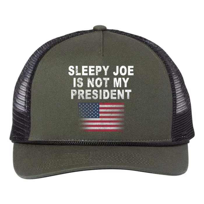 Sleepy Joe Is Not My President American Flag Retro Rope Trucker Hat Cap