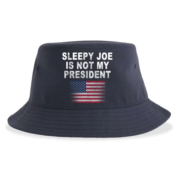 Sleepy Joe Is Not My President American Flag Sustainable Bucket Hat