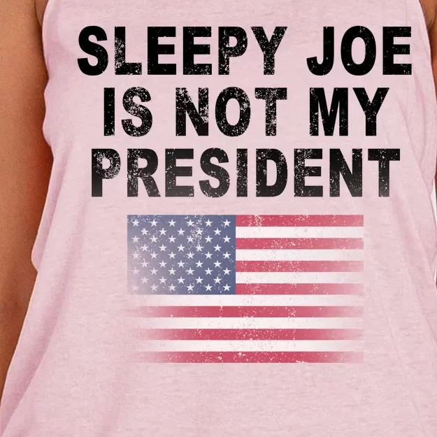 Sleepy Joe Is Not My President American Flag Women's Knotted Racerback Tank