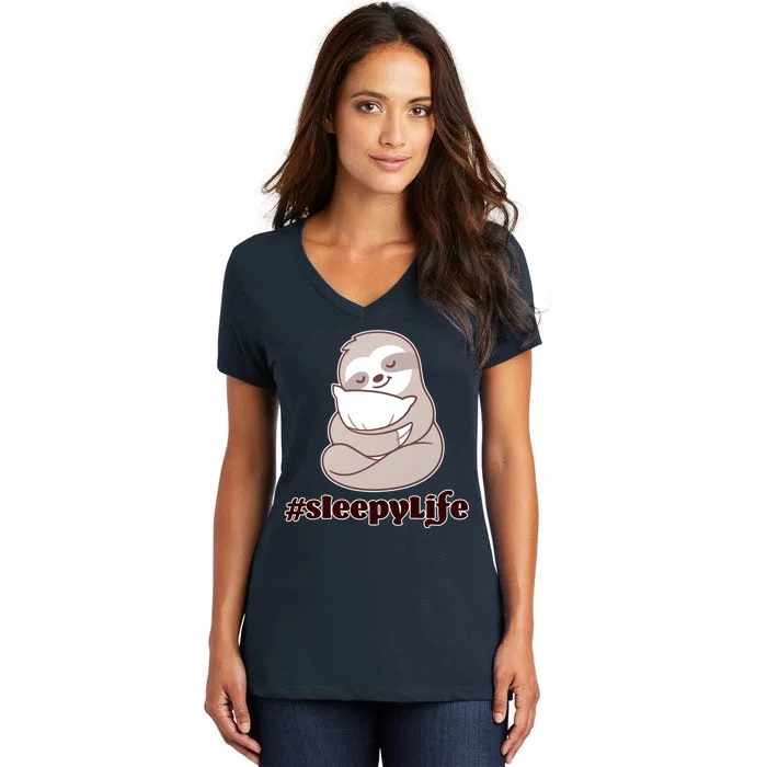 Sleepy Life Sloth Women's V-Neck T-Shirt